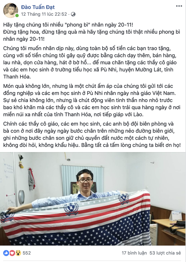 Thầy Hiệu trưởng ở Hà Nội kêu gọi hãy tặng chúng tôi nhiều phong bì ngày 20/11 và câu chuyện ý nghĩa sau đó - Ảnh 1.