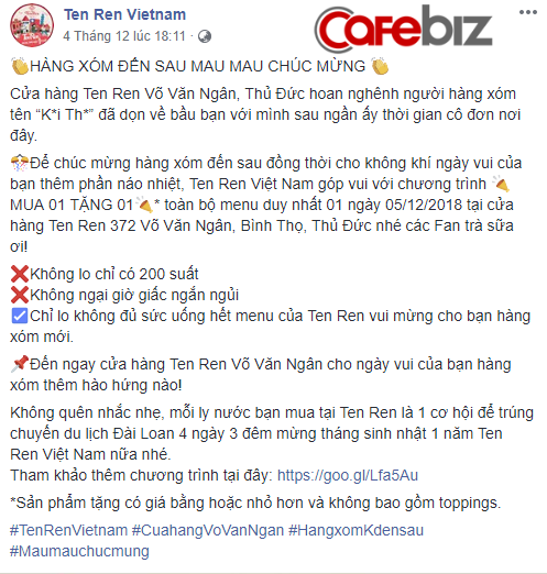 Tương tự cách Shopee, Tiki chia vui với sinh nhật Lazada, Ten Ren cũng mừng “láng giềng” Koi Thé khai trương bằng “chiêu” vô cùng đặc biệt - Ảnh 2.