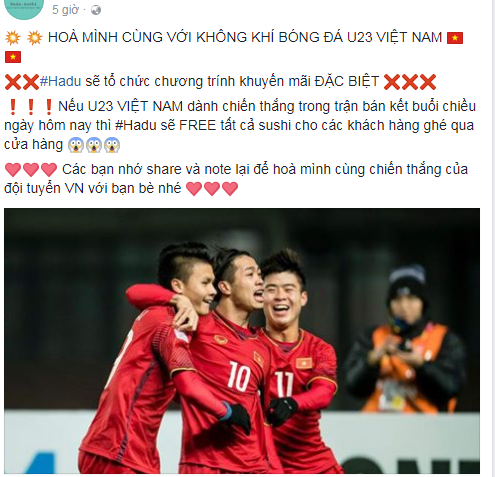 Nhiều cửa hàng chơi lớn khi free toàn bộ ăn mừng chiến thắng U23 Việt Nam - Ảnh 2.