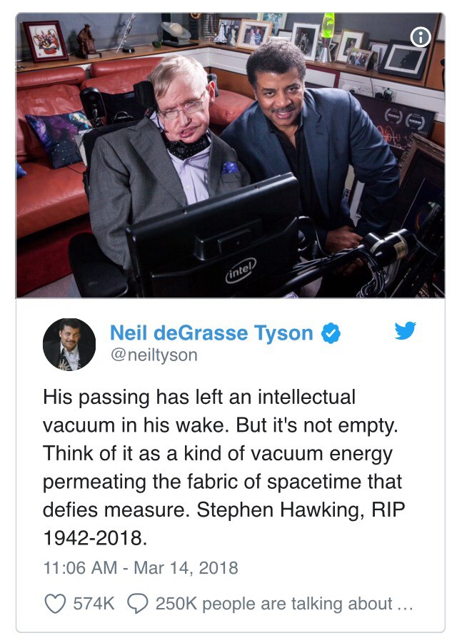 Đây là cách “cả thế giới” thể hiện niềm thương tiếc trước sự ra đi của nhà bác học vĩ đại Stephen Hawking - Ảnh 1.