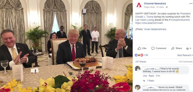 Ông Trump bất ngờ được Thủ tướng Lý Hiển Long tổ chức sinh nhật sớm tại Singapore - Ảnh 1.