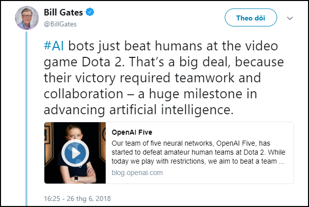 Bill Gates đăng status khen nức nở 5 con AI biết phối hợp chơi DOTA 2 thắng được người - Ảnh 3.