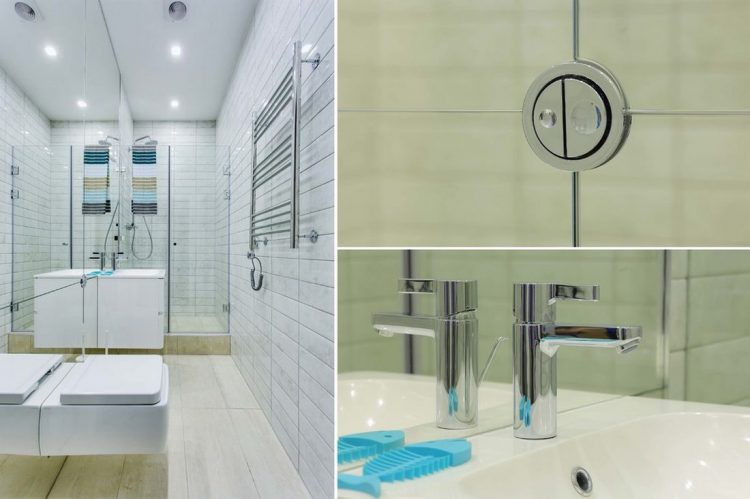 Nhà tắm và vệ sinh tuy nhỏ nhưng được trang bị nhiều nội thất hiện đại.