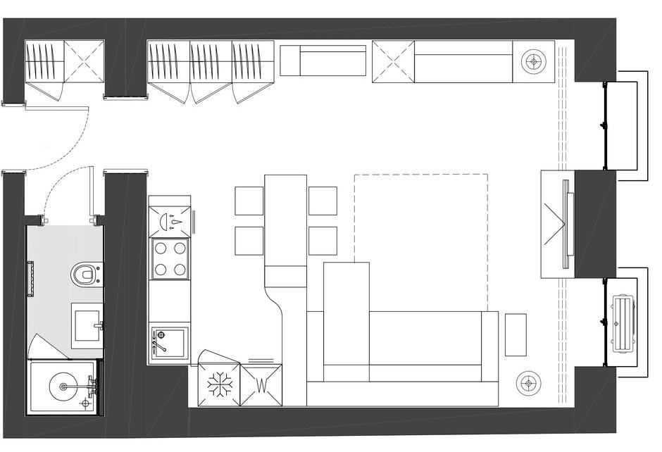 Sơ đồ bố trí toàn bộ căn hộ.