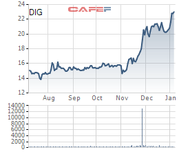 Diễn biến giá cổ phiếu DIG trong 6 tháng gần đây.