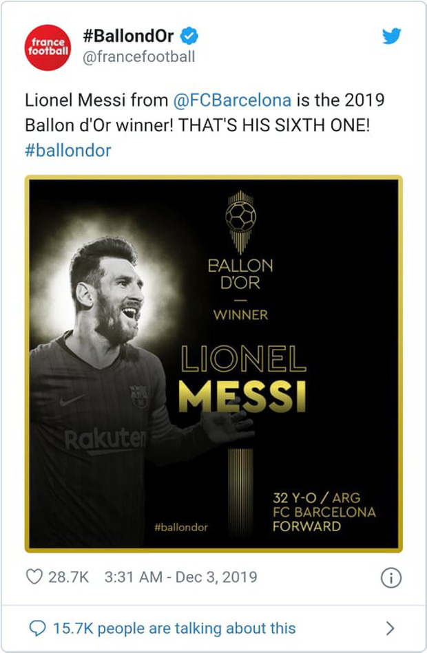 Truyền thông thế giới nói gì sau danh hiệu Quả bóng Vàng thứ 6 của Messi? - Ảnh 1.