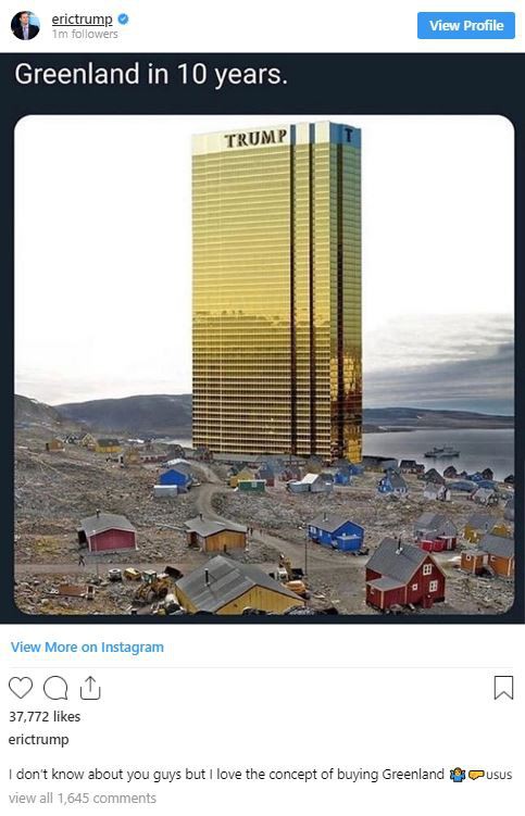 Đăng tấm hình tòa tháp vàng siêu to khổng lồ ở Greenland, ông Trump lại gây bất ngờ với lời hứa mới - Ảnh 2.