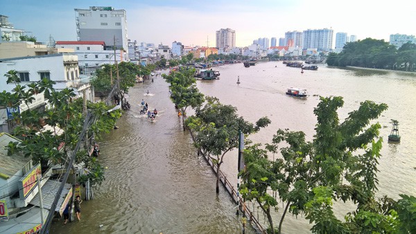 Mưa lớn kết hợp triều cường, nhiều con đường Sài Gòn thành ‘sông’ - Ảnh 2.