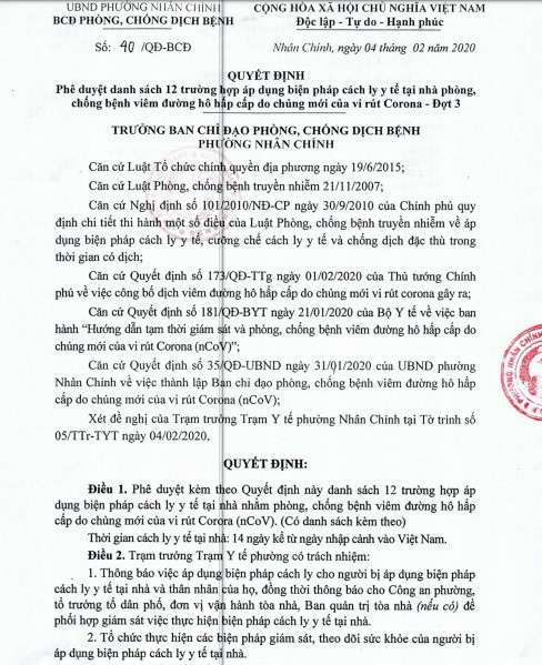 Nhiều chung cư Hà Nội thông báo cách ly tại nhà đối người đến từ vùng dịch - Ảnh 1.