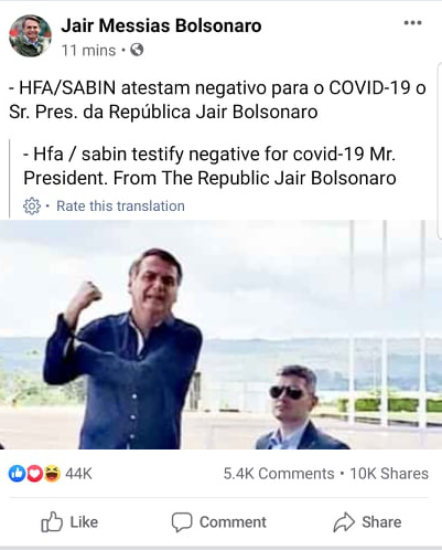 TT Brazil Bolsonaro chính thức phủ nhận dương tính với virus corona chủng mới - Ảnh 1.