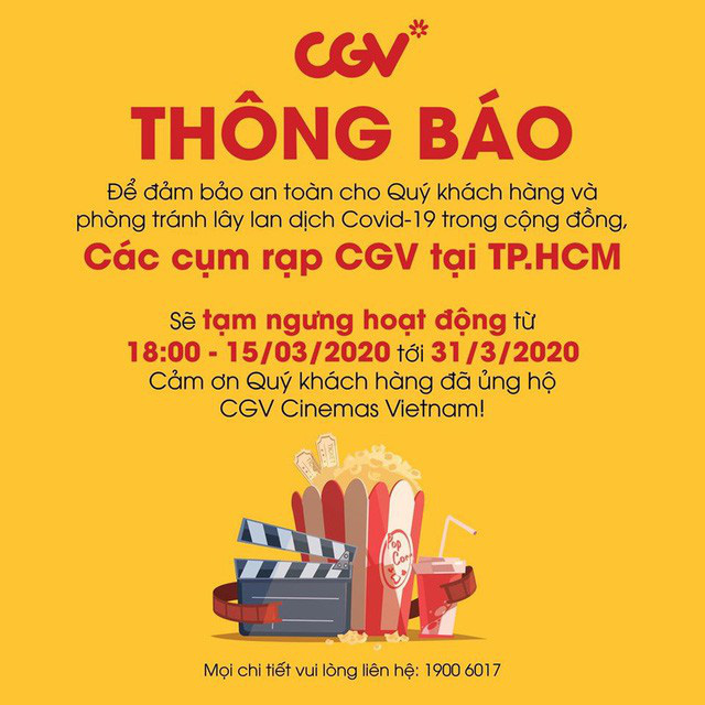 CGV đóng cửa toàn bộ cụm rạp trong TP.HCM để phòng dịch COVID-19 - Ảnh 1.