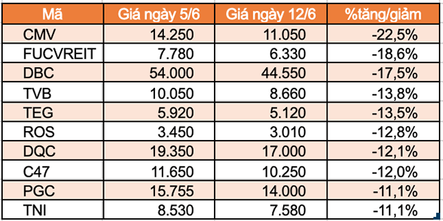 Top 10 cổ phiếu tăng/giảm mạnh nhất tuần: DBC đứt chuỗi tăng ấn tượng - Ảnh 1.