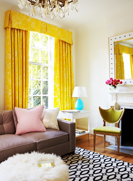 Bright Living Room With Yellow Curtains