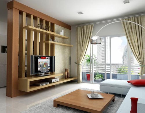 Tận dụng vách ngăn làm nơi treo tivi sẽ giúp tiết kiệm không gian cho ngôi nhà.