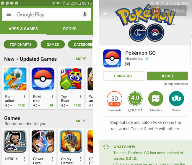 
Google Play bất ngờ xuất hiện Pokémon GO.
