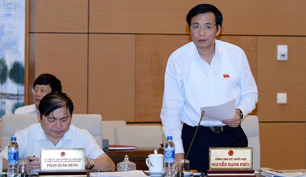 
Tổng thư ký Quốc hội Nguyễn Hạnh Phúc phát biểu thảo luận tại phiên họp.

