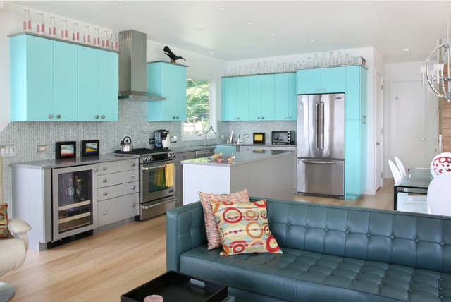 teal kitchen cabinets