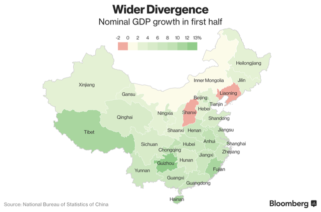 
Khác biệt về tăng trưởng GDP danh nghĩa tại các tỉnh Trung Quốc.
