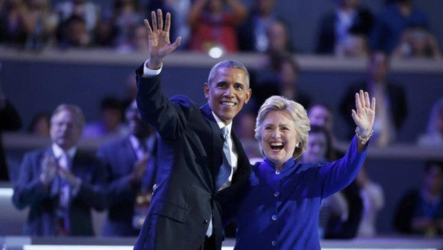  Tổng thống Obama và bà Hillary Clinton tại Đại hội toàn quốc Đảng Dân chủ. Ảnh: Reuters 