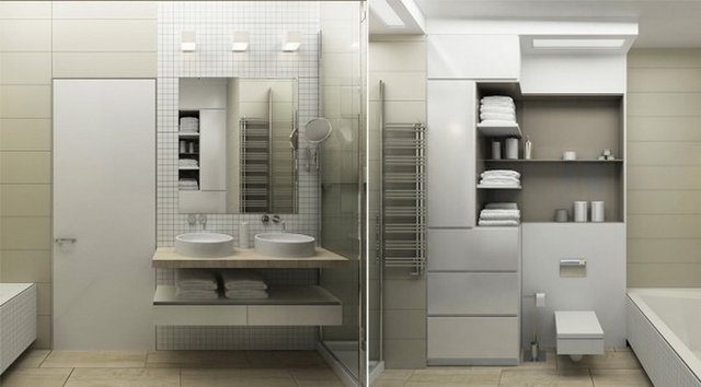 Phòng tắm ngăn nắp và sạch sẽ với gam trắng sử dụng đồng đều cho tất cả các vật dụng và đồ nội thất.