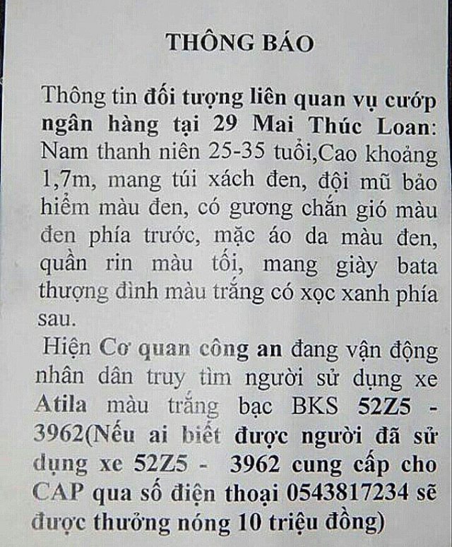 
Thông báo của cơ quan chức năng.
