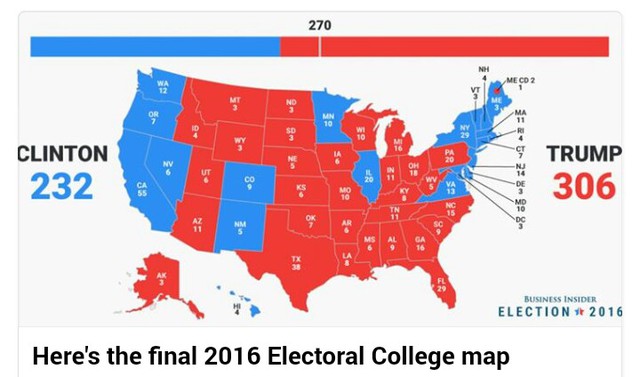 Bản đồ kết bầu cử cho thấy ông Trump đã giành được 306 phiếu đại cử tri.