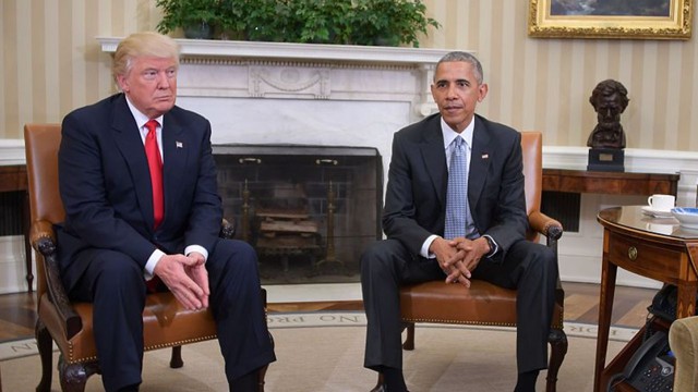 Obama tiếp Donald Trump tại Nhà Trắng. Ảnh: Getty