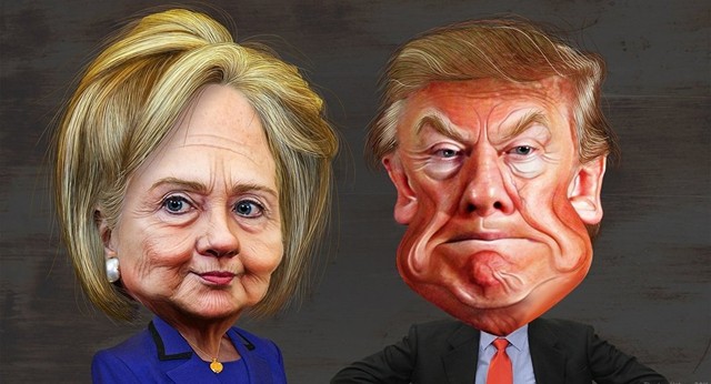 
Hí họa ứng viên tổng thống đảng Cộng hòa Donald Trump (phải) và đối thủ Hillary Clinton.
