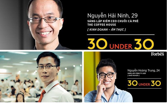 
3 doanh nhân trẻ Việt Nam là Nguyễn Hải Ninh - CEO The Coffee House, Nguyễn Hoàng Trung - CEO Lozi, Nguyễn Hoàng Hải - CEO Canavi vừa lọt vào danh sách những gương mặt dưới 30 tuổi nổi bật nhất châu Á năm 2017 do tạp chí Forbes bình chọn
