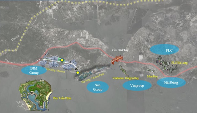 Bao quanh vịnh Hạ Long, bắt đầu mọc lên hàng loạt dự án BĐS cao cấp. Những dự án này đều thuộc về các ông lớn địa ốc.