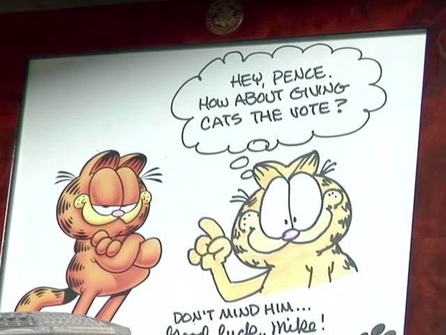 
Theo một nghị sĩ, văn phòng của ông Pence có một bức tranh hoạt hình do Jim Davis, một nghệ sĩ ở Indiana vẽ tặng.
