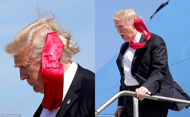 Chiếc cà vạt của ông được cố định bằng băng dính.
