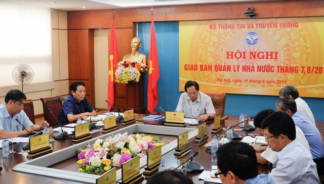 Bộ trưởng Trương Minh Tuấn tại cuộc họp Giao ban Quản lý Nhà nước tháng 7-8/2018. Ảnh: Trọng Đạt