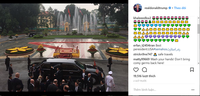 
Hình ảnh xe đưa đón tổng thống Mỹ tiến vào Phủ chủ tịch.
