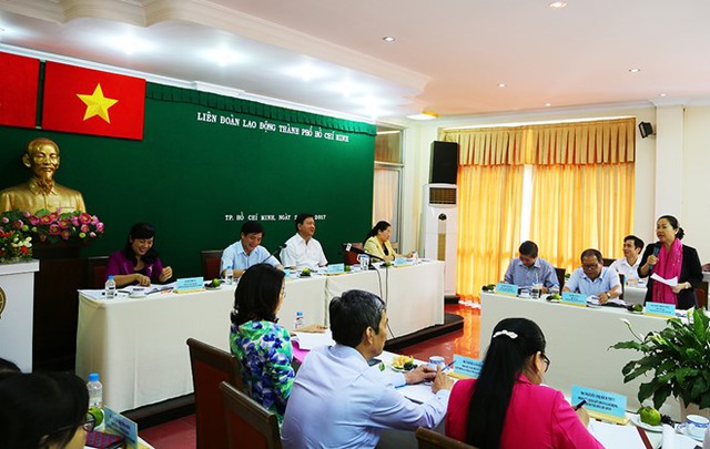 
Quan cảnh buổi làm việc tại Liên đoàn lao động TP.HCM. Ảnh: N.T.
