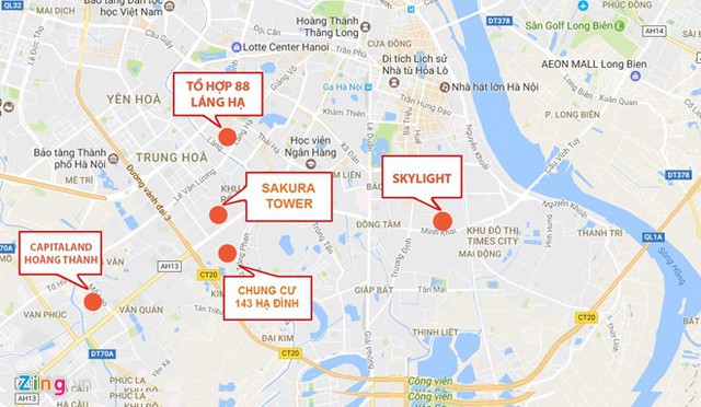 'Một số chung cư tại Hà Nội vừa bị Đoàn Thanh tra liên ngành chỉ ra sai phạm. Đồ họa: Hiếu Công.'