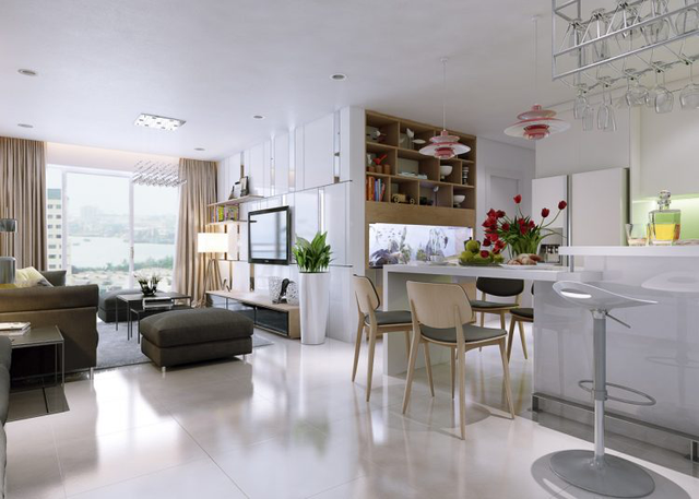 
Không gian sinh hoạt chung phòng khách và bếp được bố trí mở khiến tầm nhìn trở nên rộng thoáng và đẹp.

 
