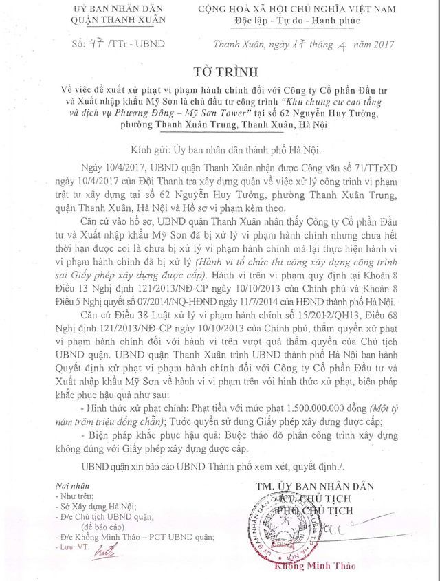 
Tờ trình số 47/TTr-UBND ngày 17/4/2017 của UBND quận Thanh Xuân gửi UBND TP Hà Nội
