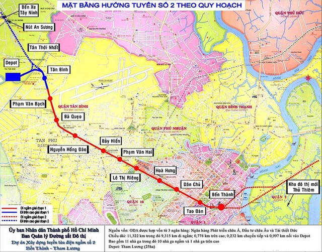 Sơ đồ mặt bằng tuyến metro số 2 theo quy hoạch. Ảnh: LĐ