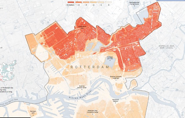 
Phần lớn thành phố Rotterdam của Hà Lan nằm dưới mực nước biển. Ảnh:
