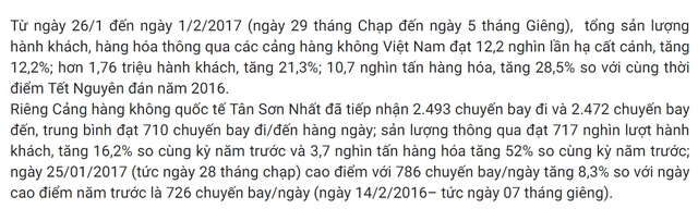 
Cảng hàng không quốc tế Tân Sơn Nhất tiếp nhận 786 chuyến bay trong ngày 25/01/2017. Nguồn: Cục Hàng không Việt Nam
