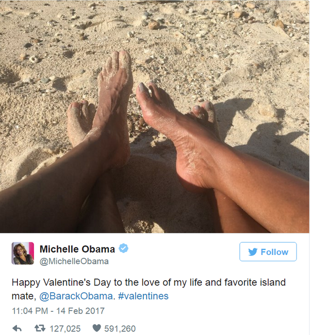 Bức ảnh bà Michelle đăng trên trang cá nhân Twitter của mình trong ngày Valentine.