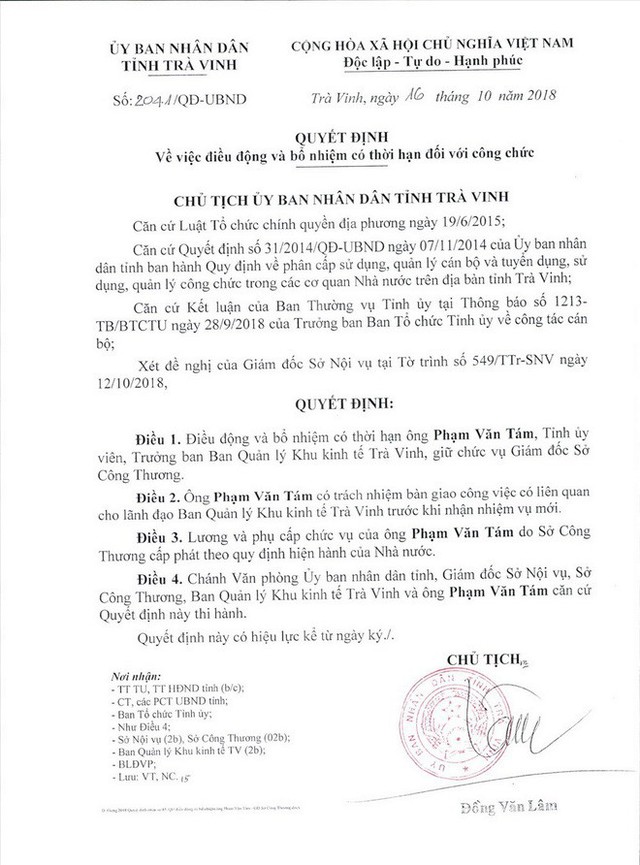  Tỉnh ủy Trà Vinh nói về việc bổ nhiệm ông Phạm Văn Tám làm Giám đốc Sở - Ảnh 1.