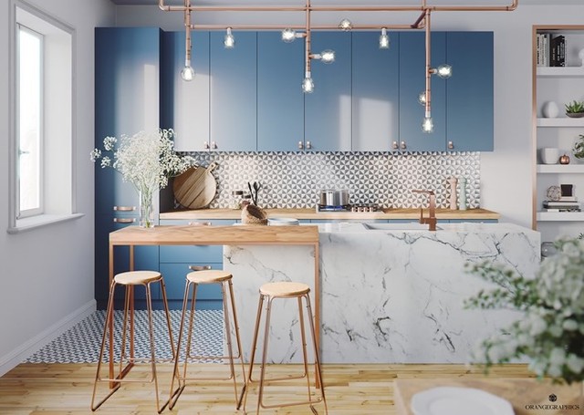 Ngắm phòng bếp được thiết kế lung linh với màu xanh dương - Ảnh 2.