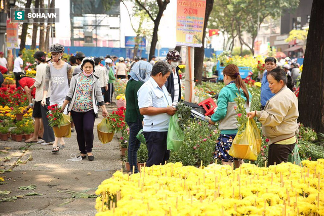 Không bán hết hàng trưa 30 Tết, tiểu thương dùng gậy đập nát chậu hoa, vứt vào thùng rác - Ảnh 2.