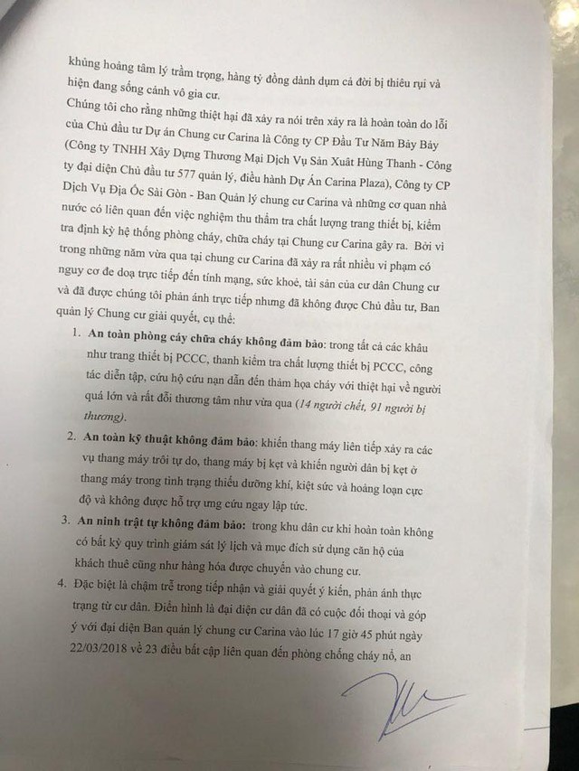 Sau 3 ngày thảm họa cháy chung cư Carina Plaza, lần đầu tiên chủ đầu tư lên tiếng bằng... văn bản - Ảnh 2.