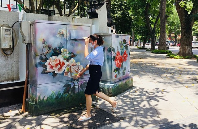 Hà Nội: Hình vẽ hoa trên tủ điện làm đường phố dịu mát ngày hè - Ảnh 4.
