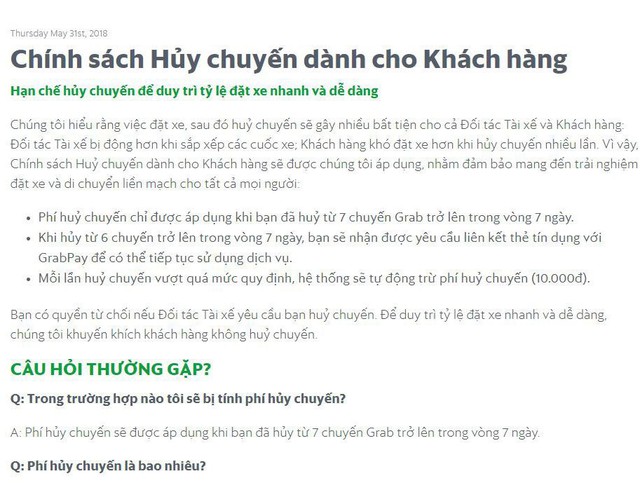 Grab bất ngờ xóa thông tin thu 10.000 đồng phí hủy chuyến trên website - Ảnh 1.