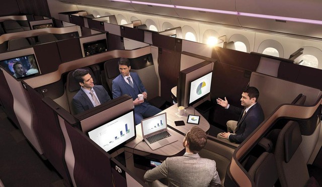 Khoang thương gia trên máy bay Qsuite, Qatar Airways.