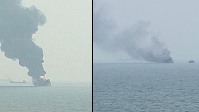  Cận cảnh tàu chở dầu treo cờ Việt Nam sau khi cháy ngùn ngụt ngoài khơi Hong Kong - Ảnh 1.